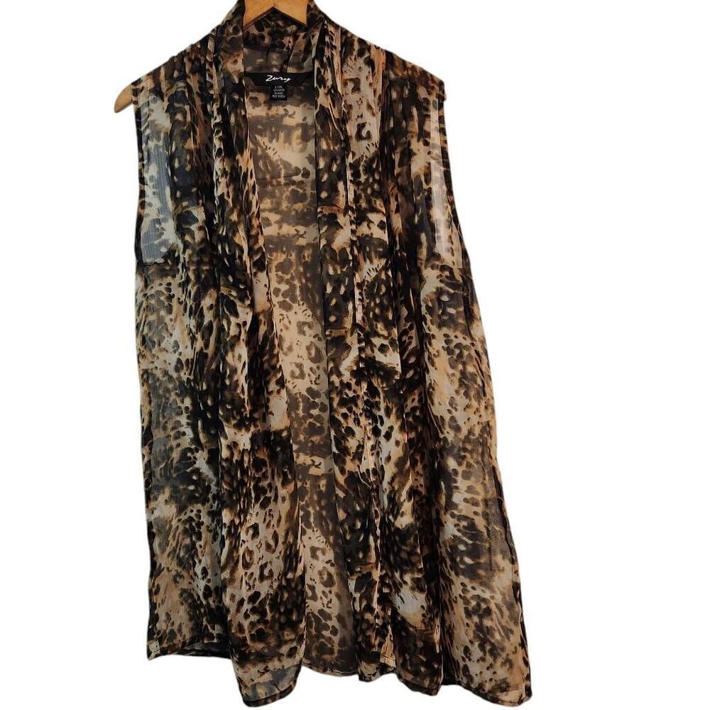 Zury sleeveless cardigan vest sheer animal print Rayon L/XL